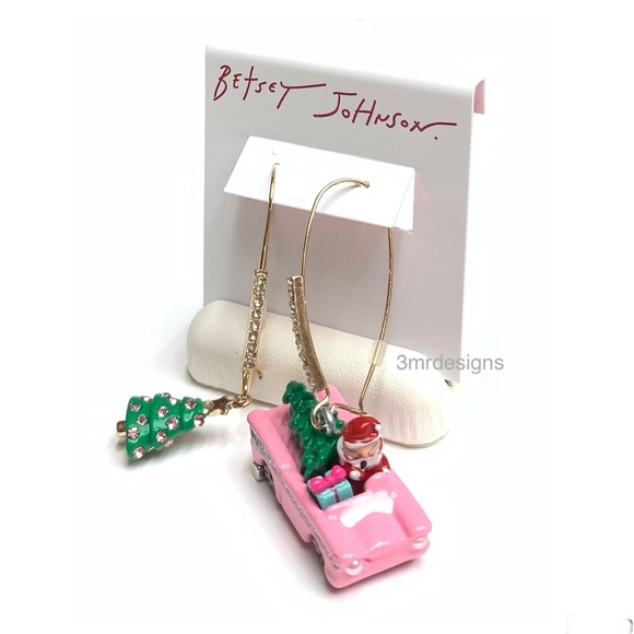 NWT Betsey Johnson 💋SANTA TRUCK Gold Tone Crystal Drop Earrings & Necklace Set - Picture 11 of 13